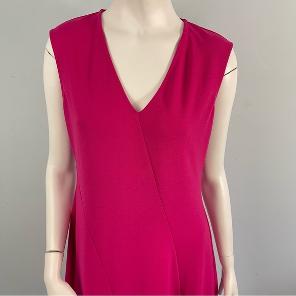 DKNY Sleeveless Midi Dress Asymmetrical Hem V-Neck - Small - Pink Cocktail Party - Picture 8 of 13